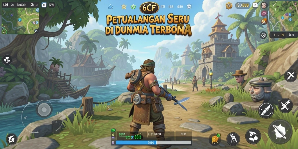 Screenshot gameplay 6CF menampilkan petualangan di dunia terbuka.