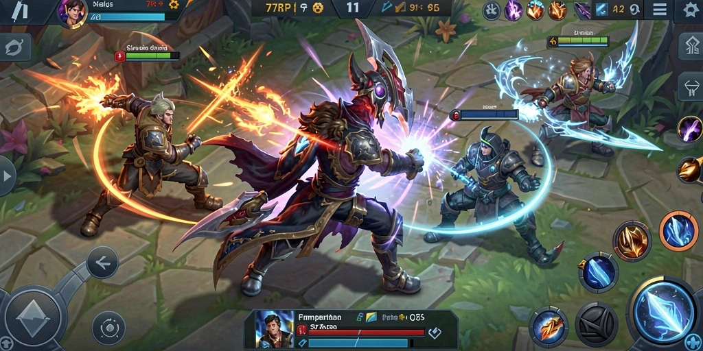 Tampilan seru pertempuran di arena MOBA 77RP.