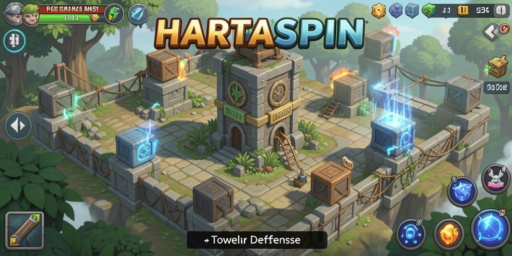 Tampilan menarik dari gameplay HARTASPIN dalam genre Tower Defense.