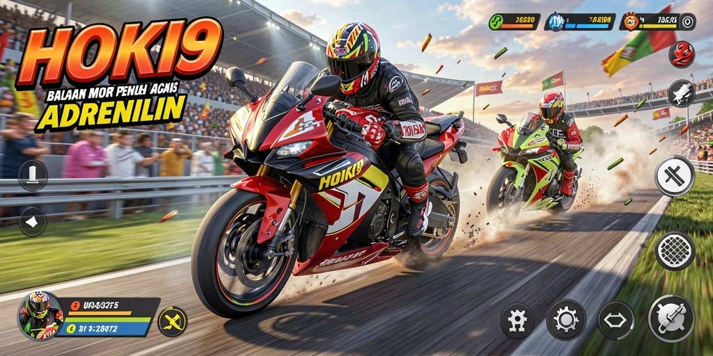 Tampilan gameplay seru dari HOKI9 dengan motor balap yang cepat.