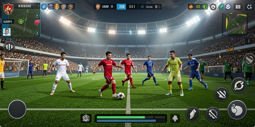 Tangkapan layar yang menunjukkan aksi seru dalam permainan sepak bola KKRP.