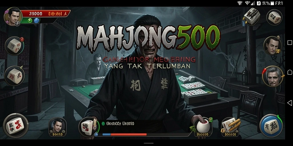 Screenshot gameplay MAHJONG500 menampilkan suasana horor menegangkan.