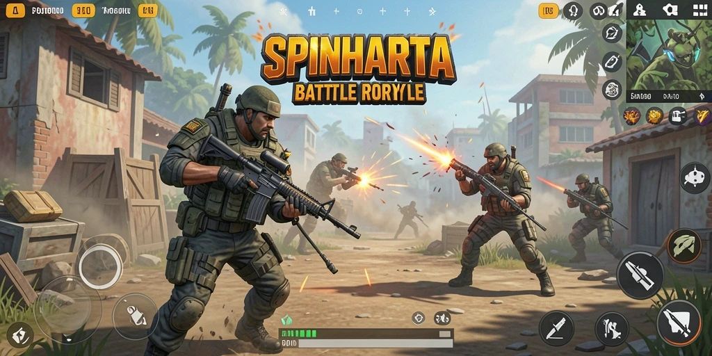 Tangkapan layar gameplay SPINHARTA di tengah pertempuran Battle Royale.