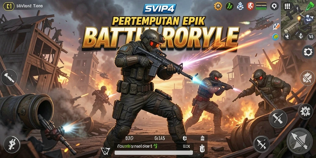 Tampilan gameplay seru dan mendebarkan dalam SVIP4 Battle Royale.