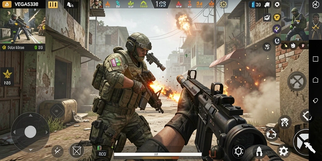 Tampilan mendebarkan dari gameplay <strong>VEGAS338</strong> dengan aksi tembak-menembak yang intens.