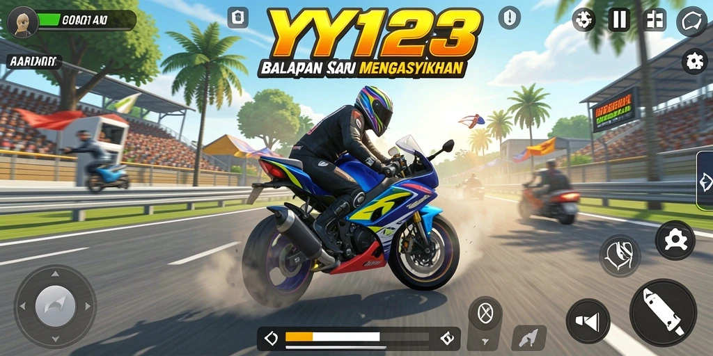 Tampilan gameplay YY123 dengan balapan motor seru.